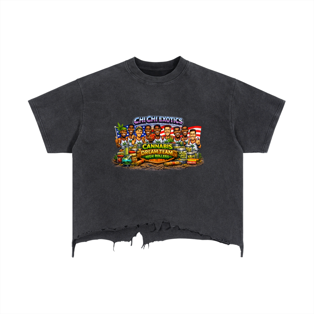 DREAM TEAM Vintage Wash Boxy Distressed Hem T-Shirt