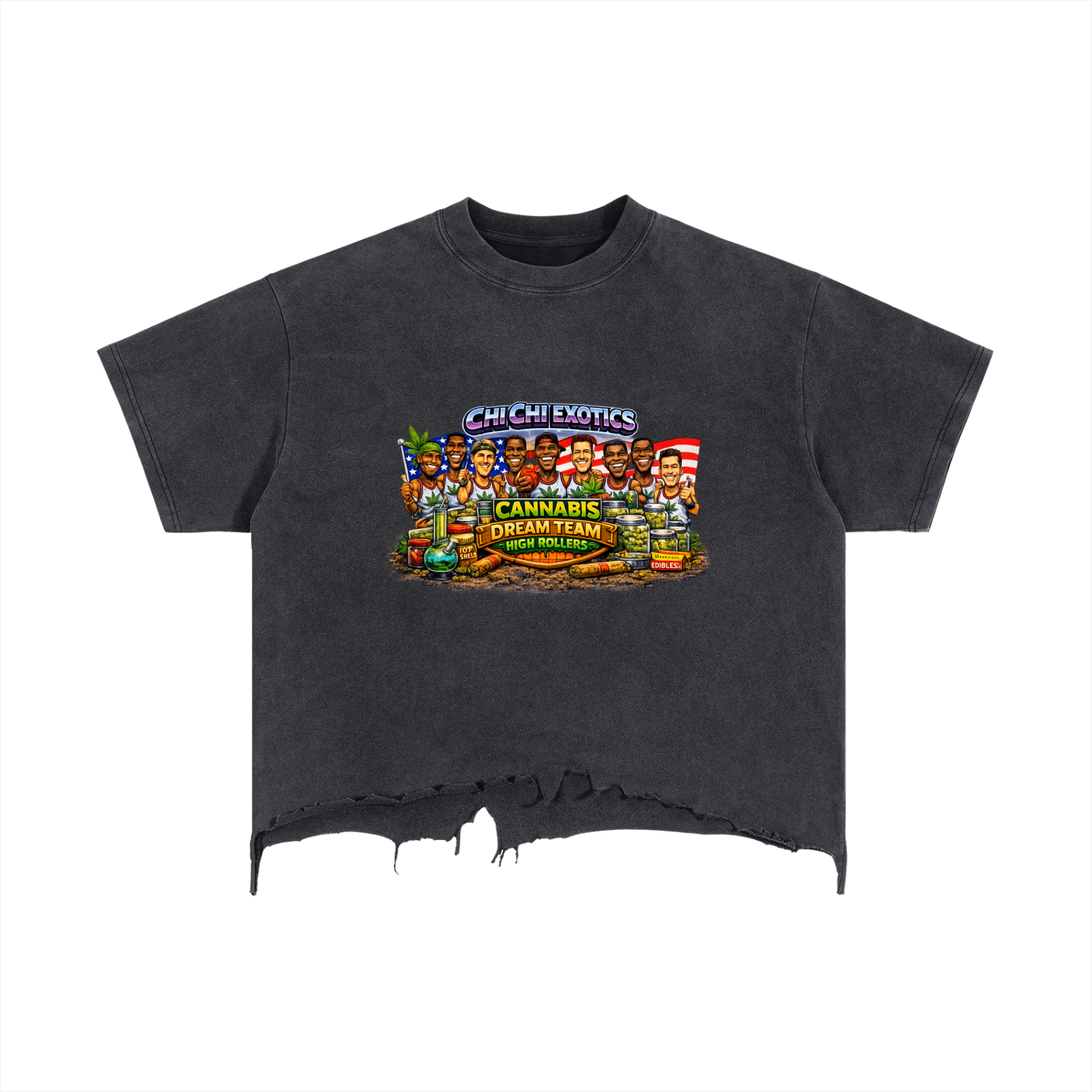 DREAM TEAM Vintage Wash Boxy Distressed Hem T-Shirt